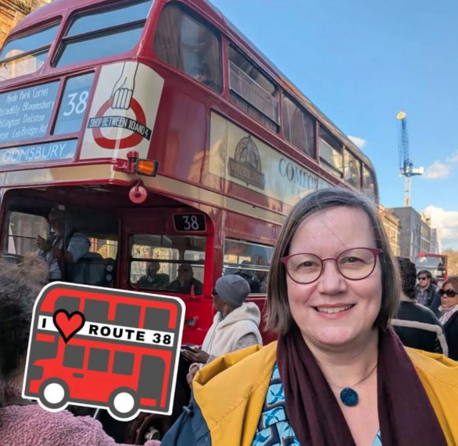 Meg Hillier, MP for Hackney South and Shoreditch campaigning to save the 38 bus route